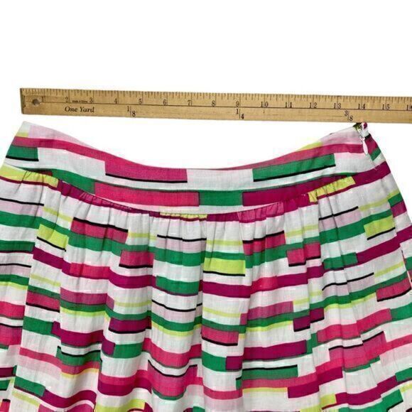 Kaari Blue Linen Pleated Skirt Womens 10 White Pink Multi Abstract Circle Mini - Picture 5 of 9
